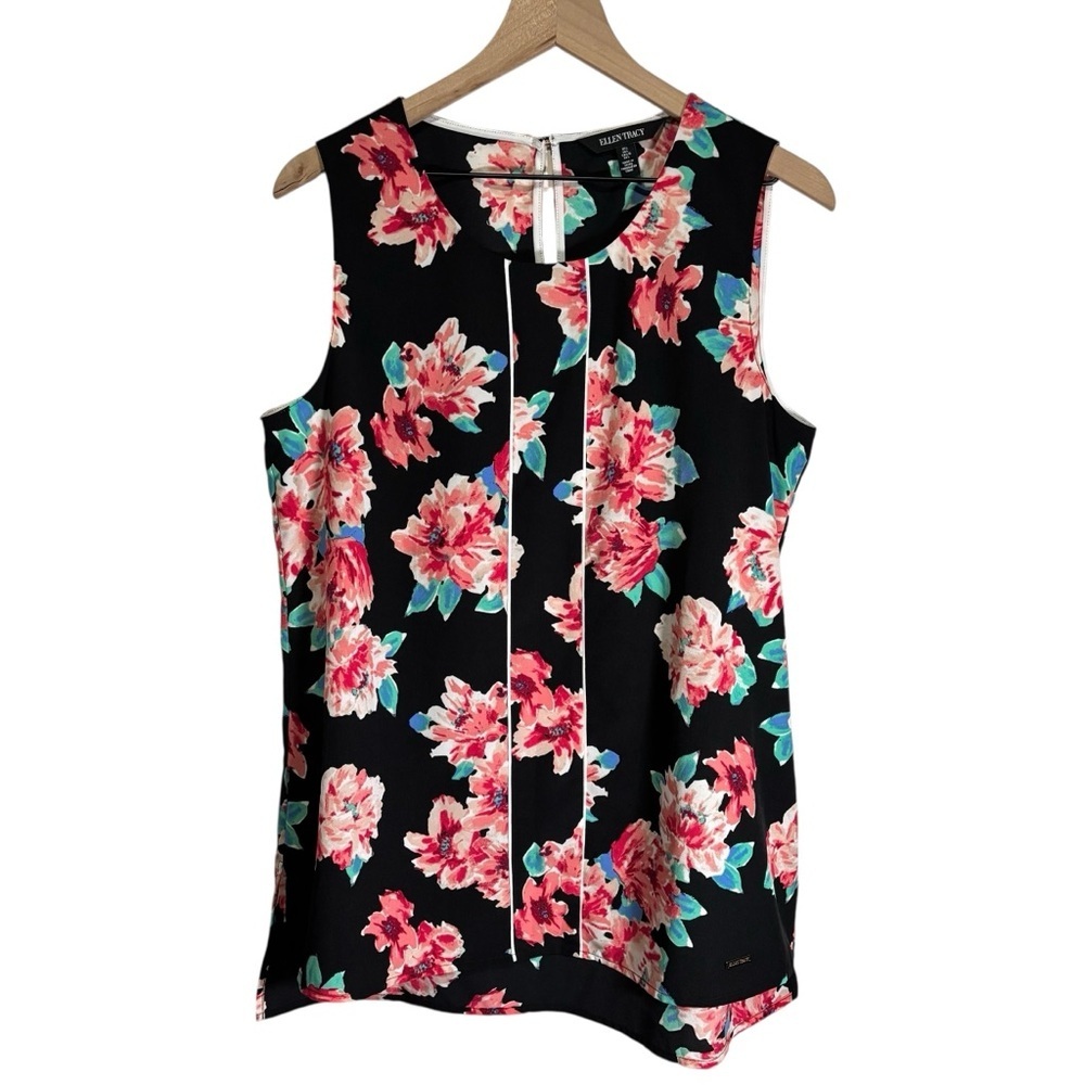 Ellen Tracy Sleeveless Floral Tank Women’s Size Large Office Workwear Career